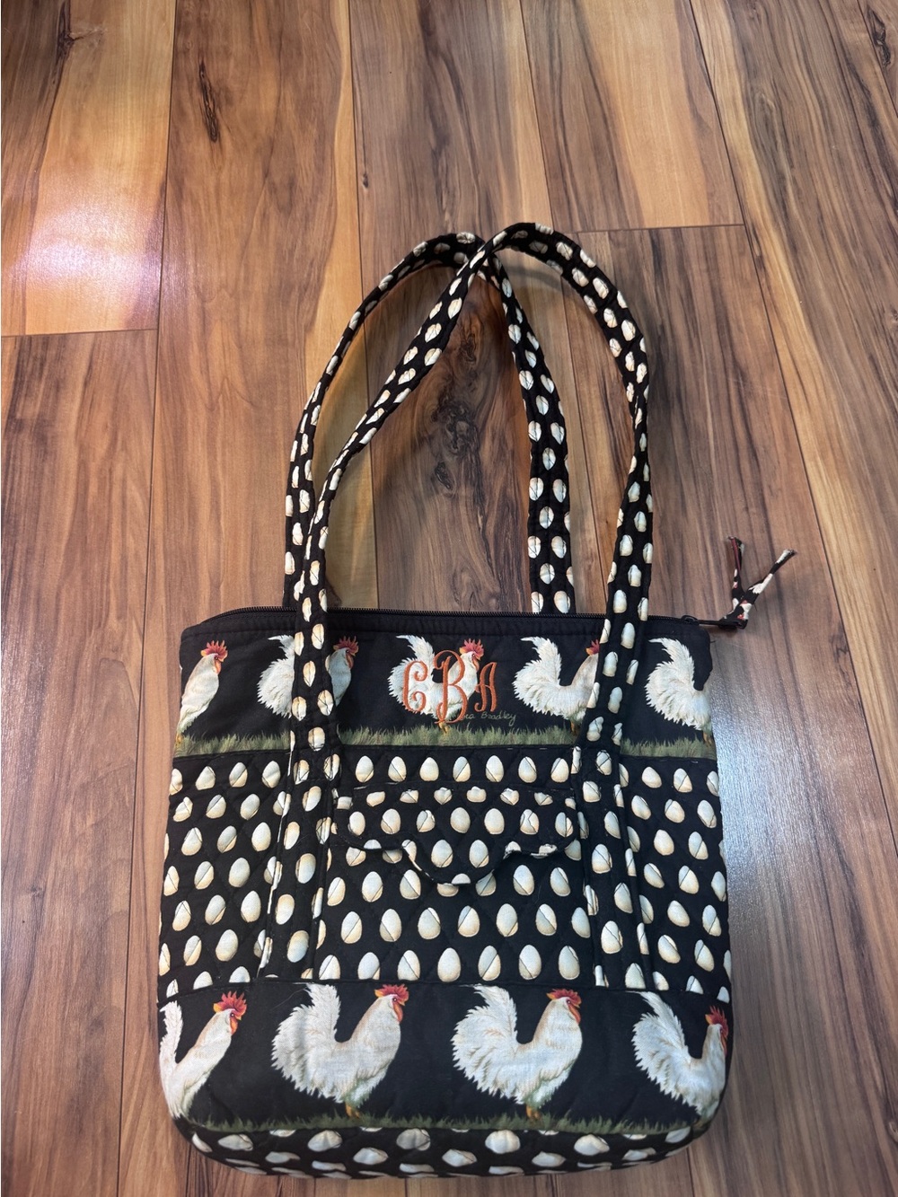 Rare Vera Bradley Monogrammed Chanticleer Black Rooster Print Quilted Tote Bag